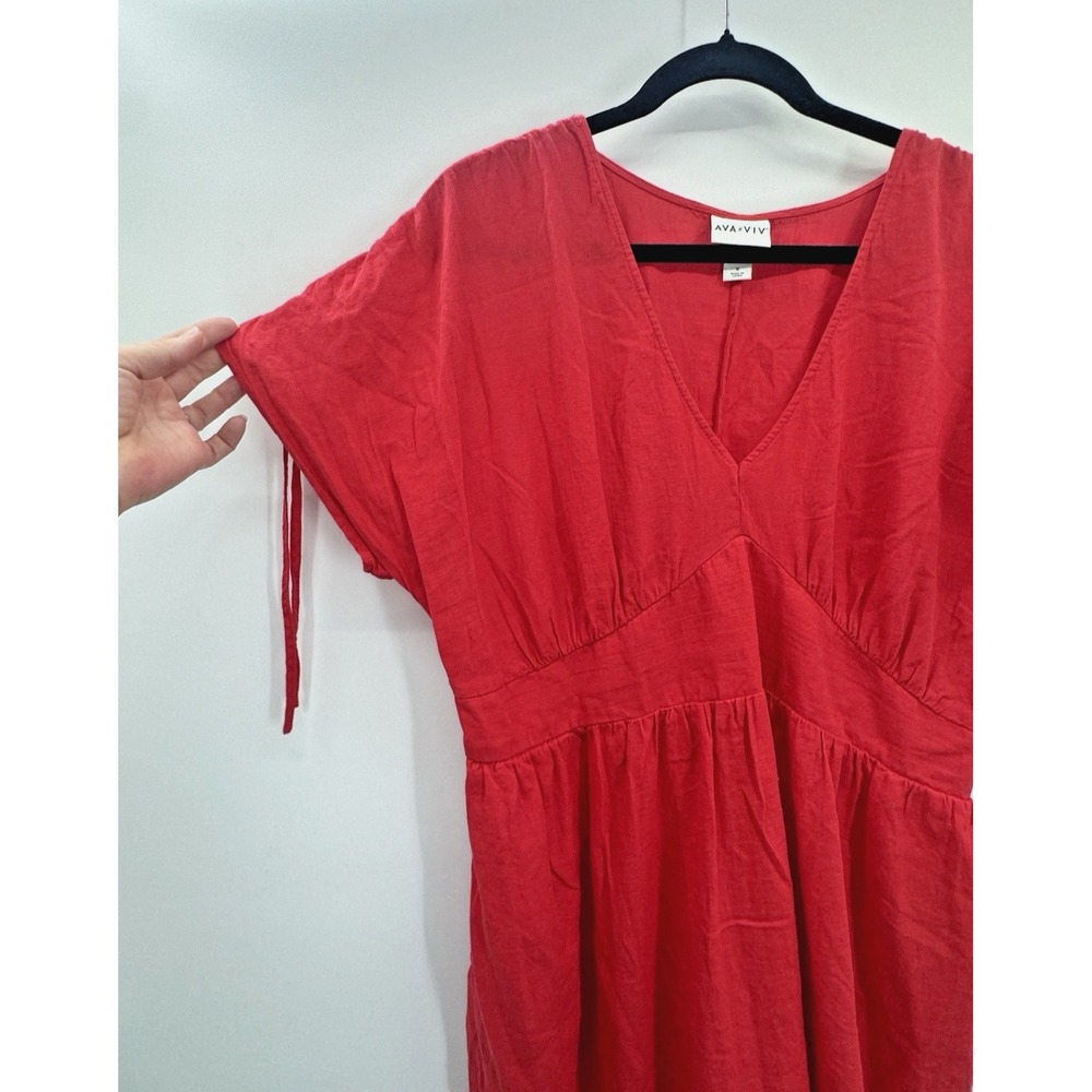 Ava & Viv Red Babydoll Empire Waist Dress Size X 14W Lightweight Beach Nautical